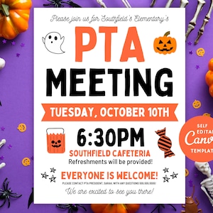 Editable PTA Meeting Flyer | October Event Poster (canva Download) - Etsy