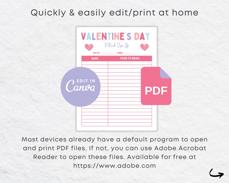 Valentine Day Potluck Sign up Sheet Printable, Galentine Party, Canva ...