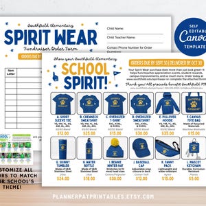Editable 12-Item Spirit Wear Order Form Template | Printable School PTA PTO Fundraiser T-Shirt & Apparel Sales Flyer | Canva Purchase Sheet