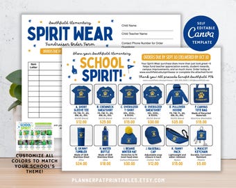 Editable Spirit Wear Order Form Template: PTA PTO Fundraiser Flyer (Canva PDF Download)