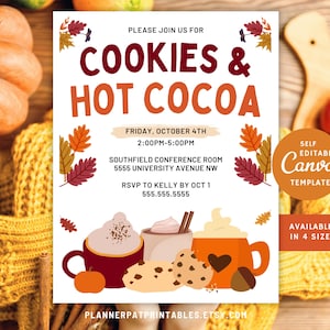 Editable Fall Cookies and Cocoa Invitation, DIY Autumn Hot Chocolate Flyer