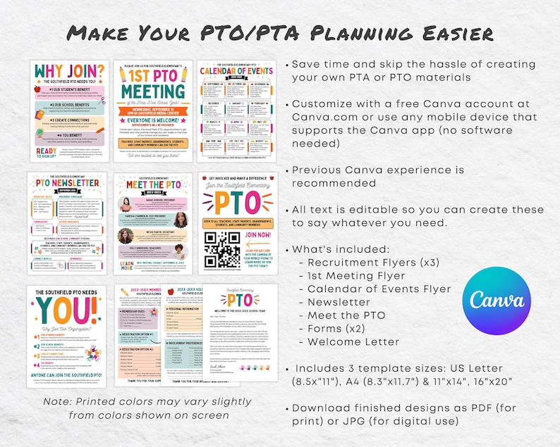 Retro PTA PTO Canva Template Bundle: Editable School Volunteer Flyers ...