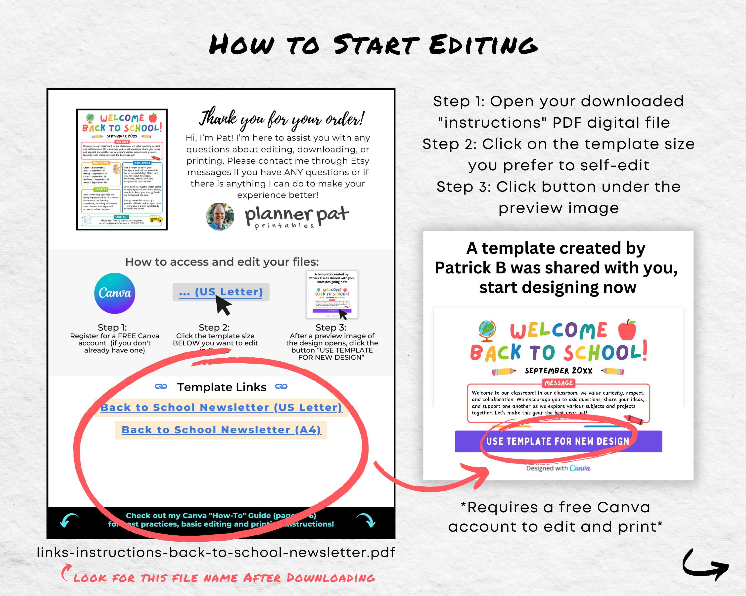 Editable Back to School Newsletter Template: Canva Design (digital ...