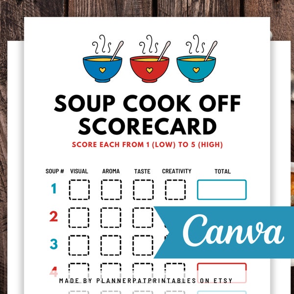 Soup Cook Off Scorecard Printable For Soup Competition, Editable In Canva