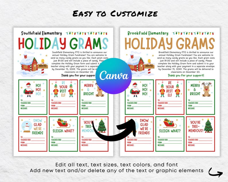 Editable Holiday Grams Canva Template, Christmas Candy Gram School ...