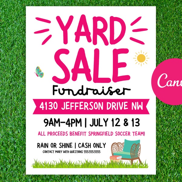 Yard Sale Flyer Editable Template For School or Sports Fundraiser Canva