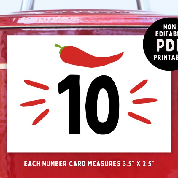 Printable Chili Cook Off Number Cards, Non-editable Crockpot Numbers