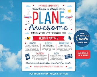 Plane Awesome Theme Teacher Appreciation Airplane Itinerary Flyer (Canva Template)