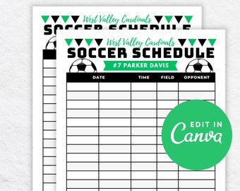 Editable Soccer Schedule Template DIY Canva Printable, Soccer Game Calendar
