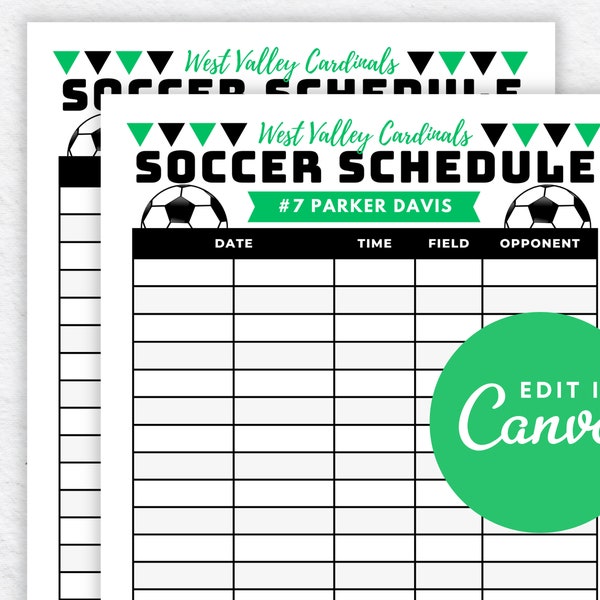 Editable Soccer Schedule Template DIY Canva Printable, Soccer Game Calendar