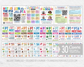 PTO PTA School Flyer Bundle: 30 Editable Templates (Canva, Digital Download)