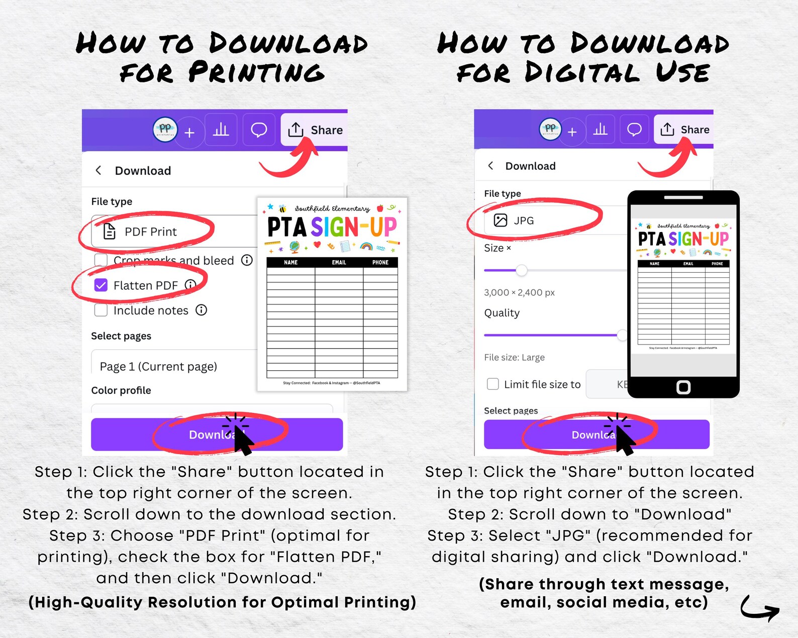 Editable PTO PTA Sign up Sheet Template Canva Volunteer Form (digital