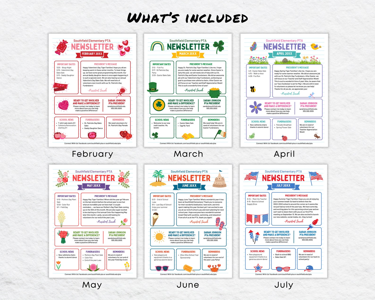 Editable PTA PTO Newsletter Bundle | 12 School Communication Canva ...