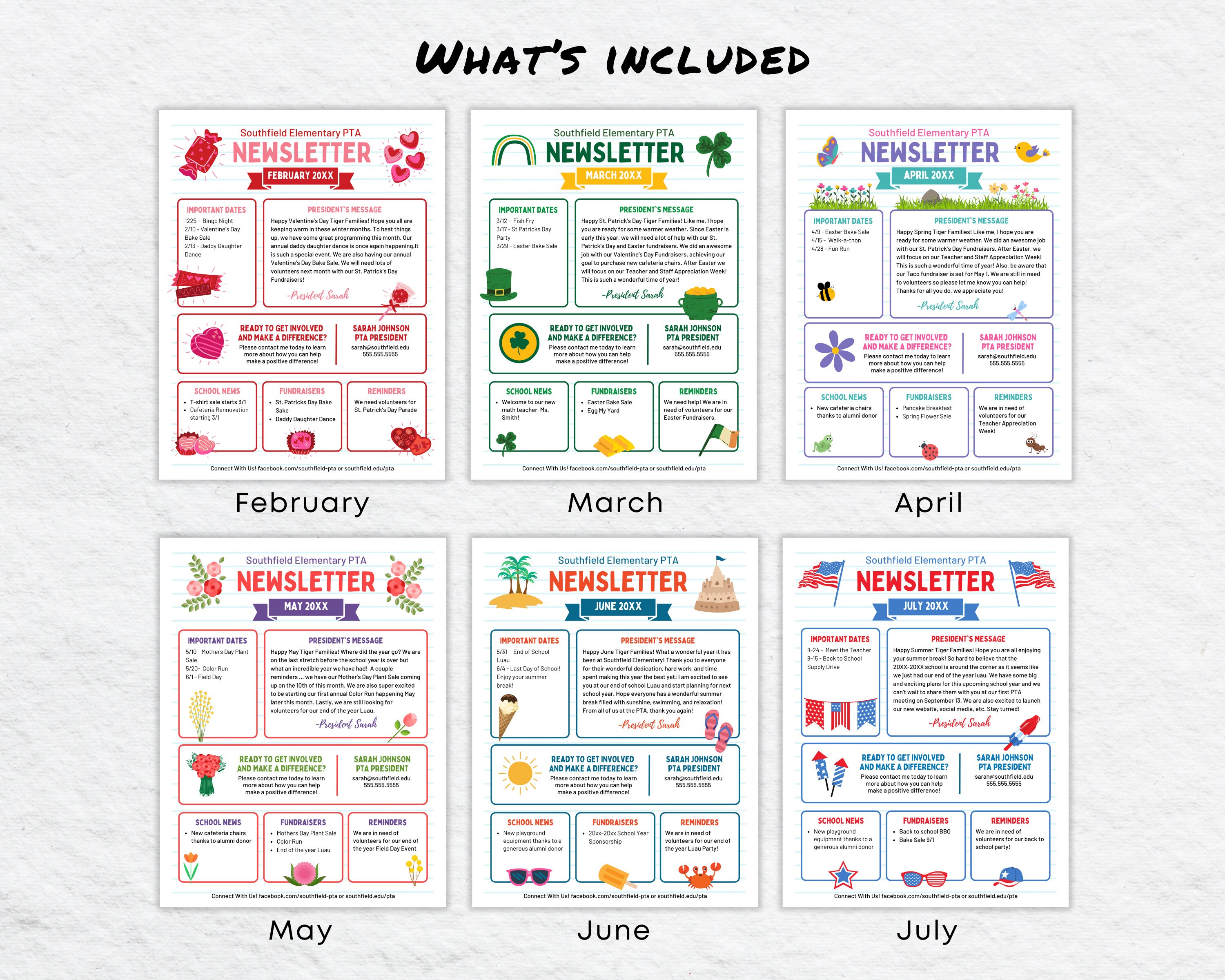 Editable PTA PTO Newsletter Bundle | 12 School Communication Canva ...