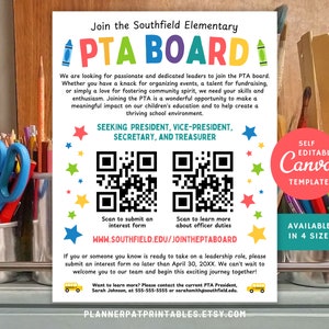 Editable Join PTA PTO Board Flyer Template: Canva Recruitment (digital ...