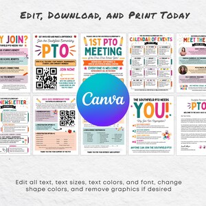 Retro PTA PTO Canva Template Bundle: Editable School Volunteer Flyers ...