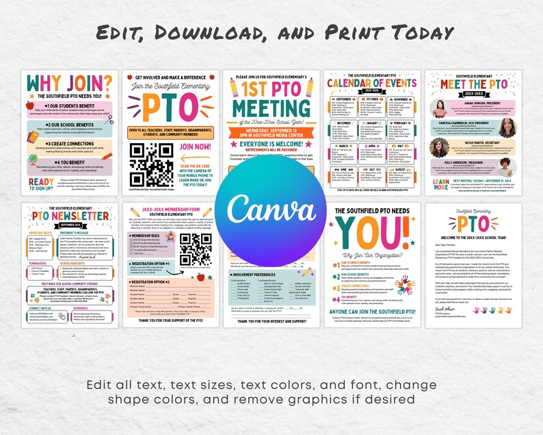 Retro PTA PTO Canva Template Bundle: Editable School Volunteer Flyers ...