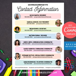 Editable PTA PTO Contact Sheet Template: Canva Printable (Digital Download