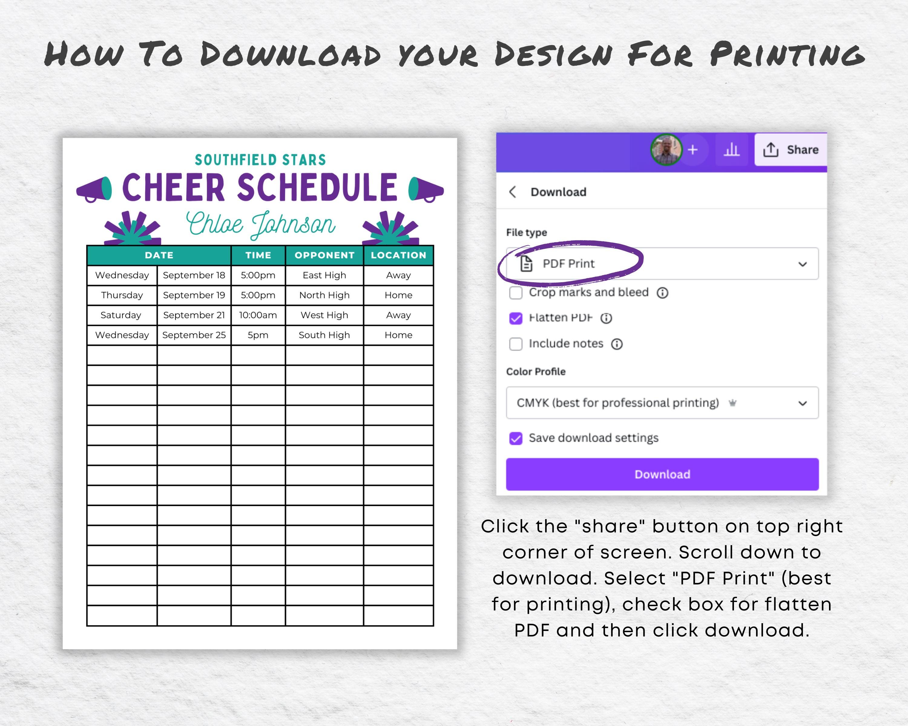 Editable Cheer Schedule Template, Cheerleader Practice or Game Calendar ...