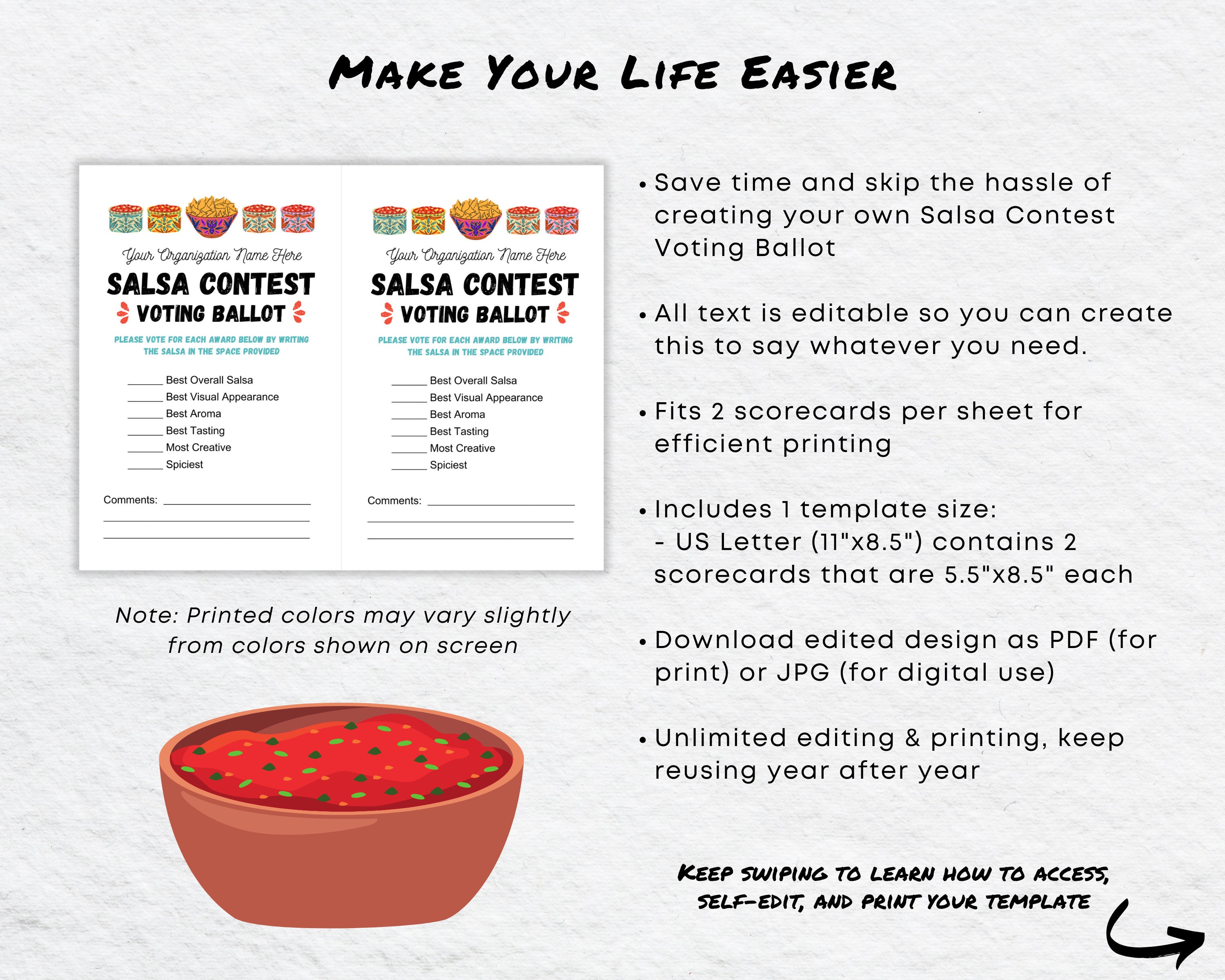 Editable Salsa Contest Ballot Printable, Salsa Voting Sheet Canva ...