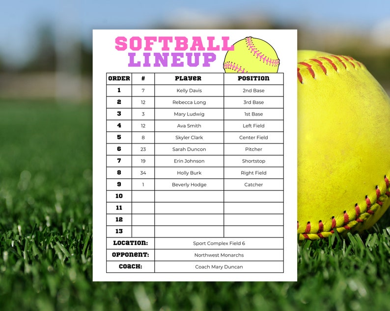 Editable Softball Line up Roster and Batting Order DIY Canva Etsy