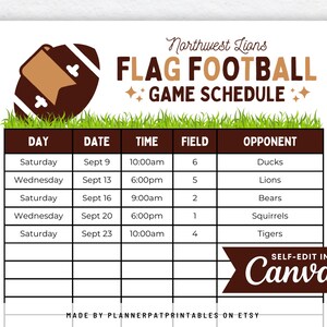 Flag Football Schedule Template: DIY Canva Game Calendar (Digital Download)