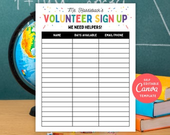 Editable Classroom Volunteer Sign Up Sheet, Room Mom, Canva