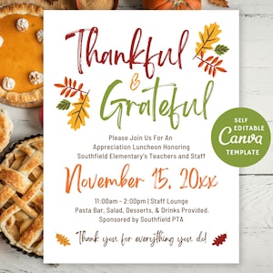 Editable Fall Appreciation Flyer, Thanksgiving Luncheon Invite (Canva Download)