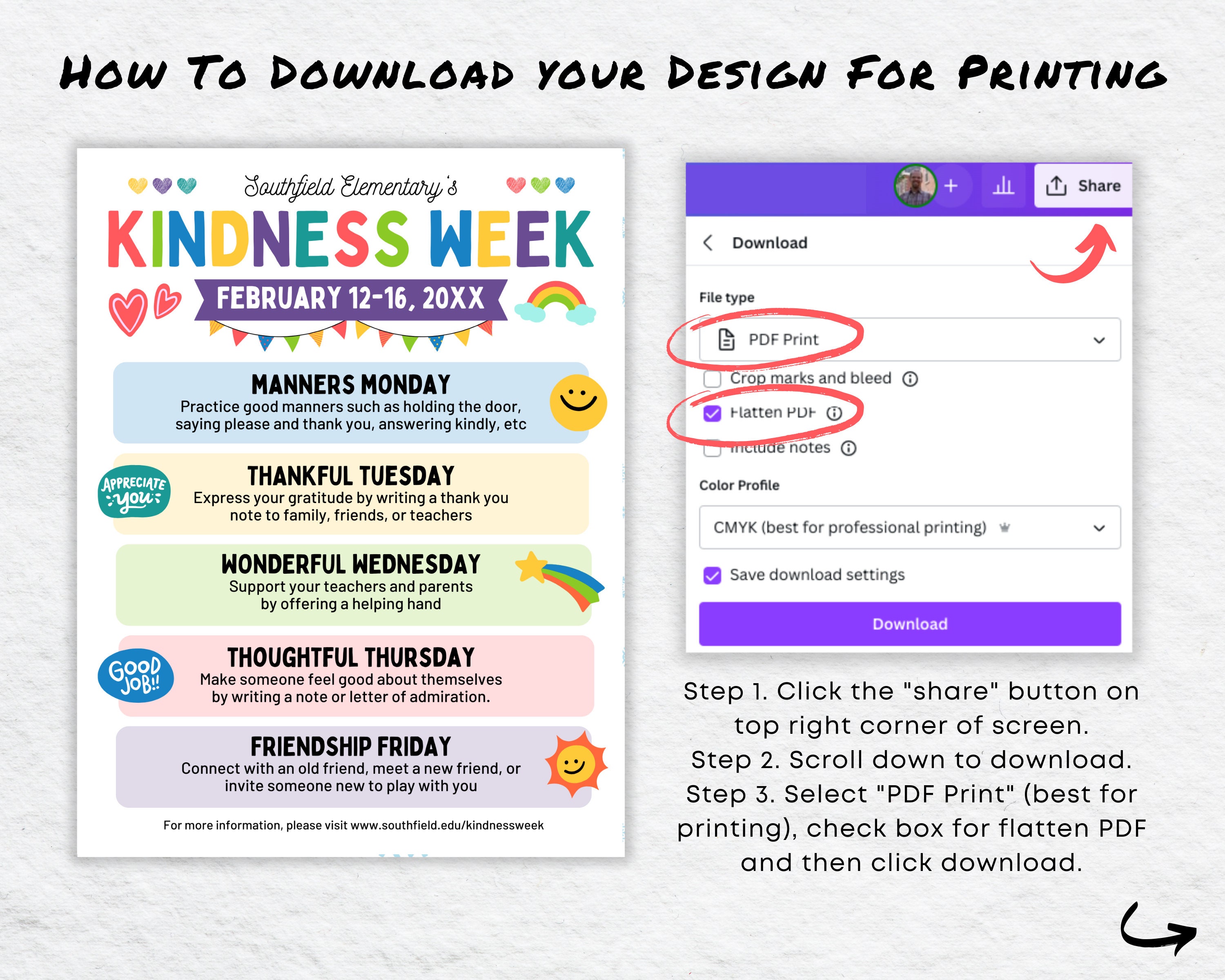 Random Acts of Kindness Flyer, Editable Week Schedule (canva, Digital ...