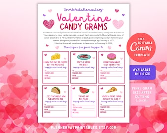 Valentine Candy Gram Template: School Fundraiser Printable (Canva Editable)