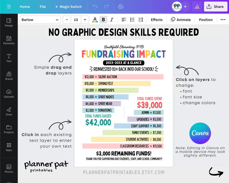 PTO Fundraising Report Flyer, PTA Financial Canva Template (digital ...