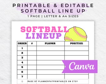 Bewerkbare selectie softbalopstelling en slagvolgorde DIY-canvasjabloon