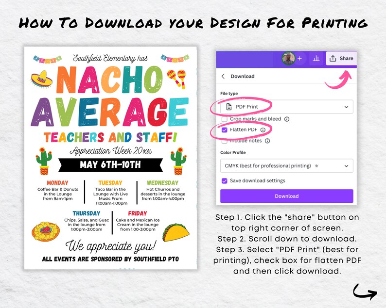 Nacho Average Teacher Appreciation Week Fiesta Itinerary Poster (canva ...