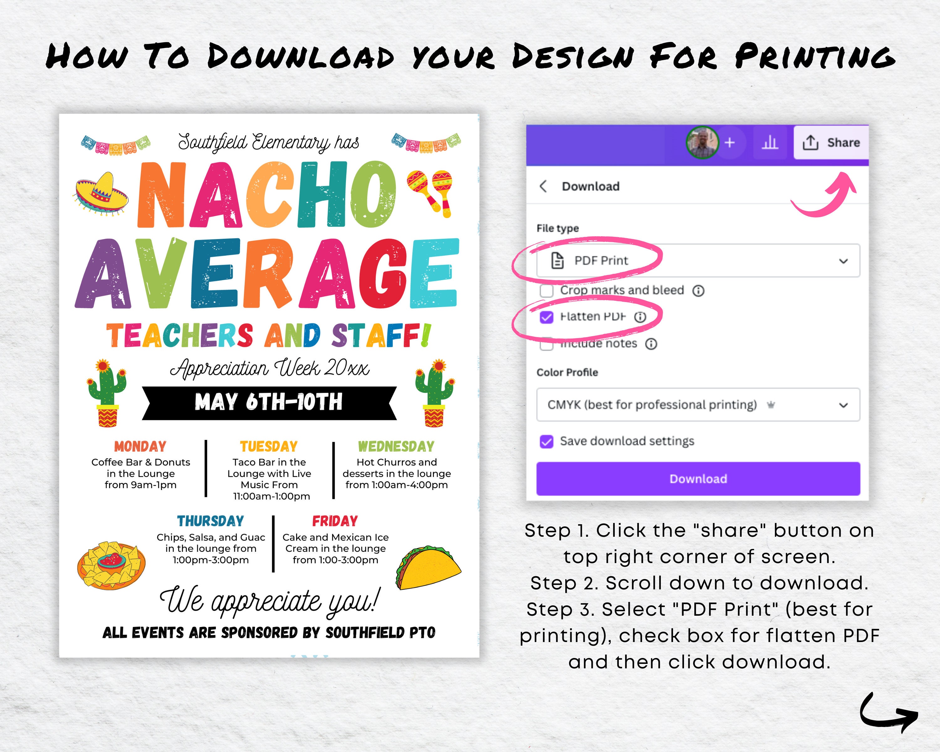 Nacho Average Teacher Appreciation Week Fiesta Itinerary Poster (canva ...
