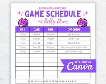 Editable Volleyball Schedule - Sports Practice & Game Calendar (Canva Template)