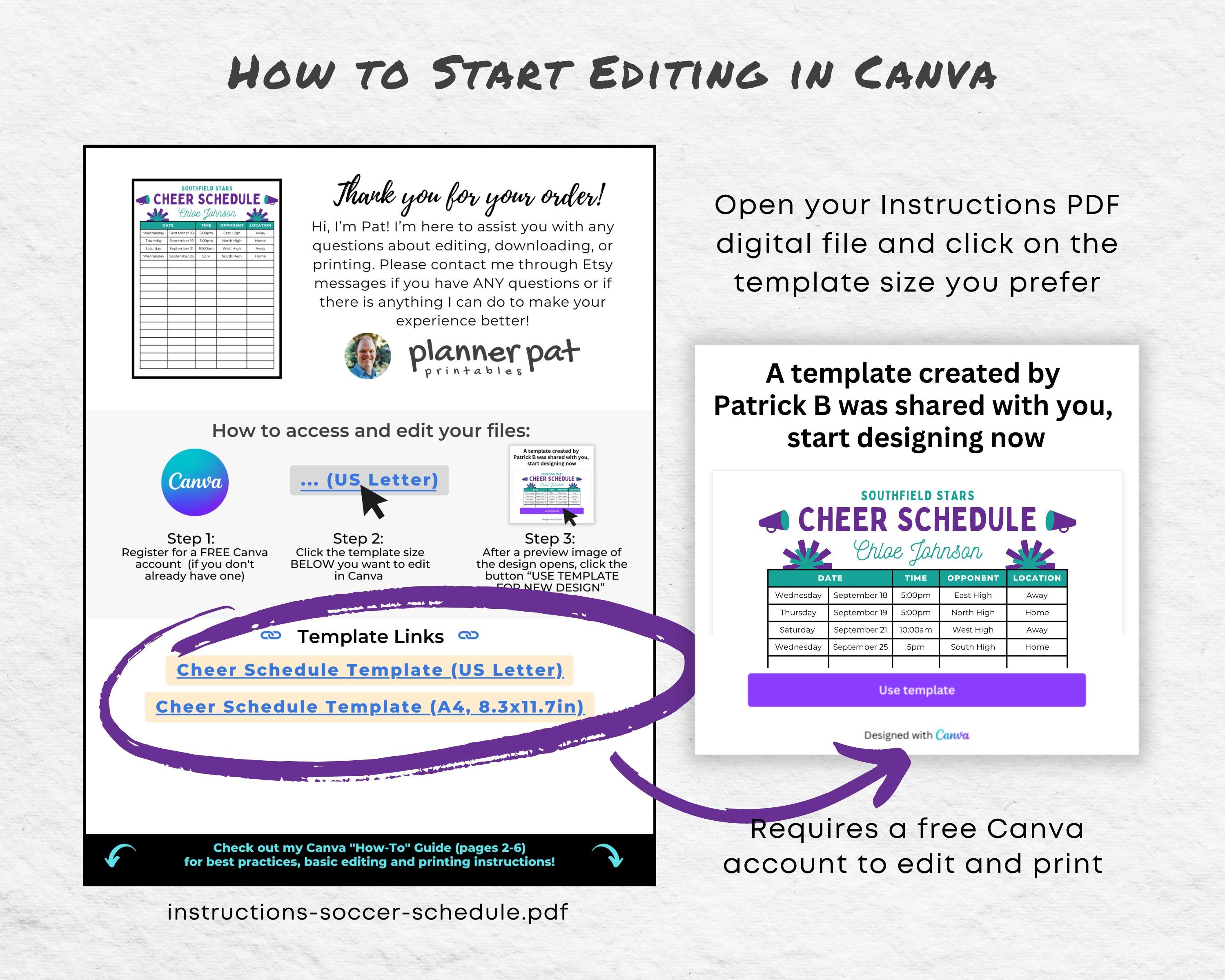 Editable Cheer Schedule Template, Cheerleader Practice or Game Calendar ...