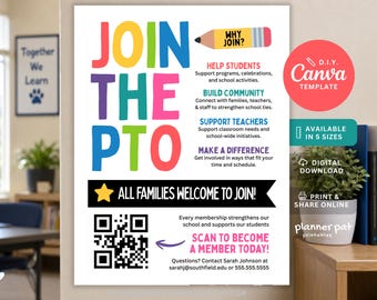 Join the PTO Flyer Template, Editable School Membership Poster (Canva)