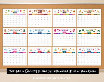 2026-2027 School Monthly Calendar Bundle, Editable PTO PTA Planner Canva Templates