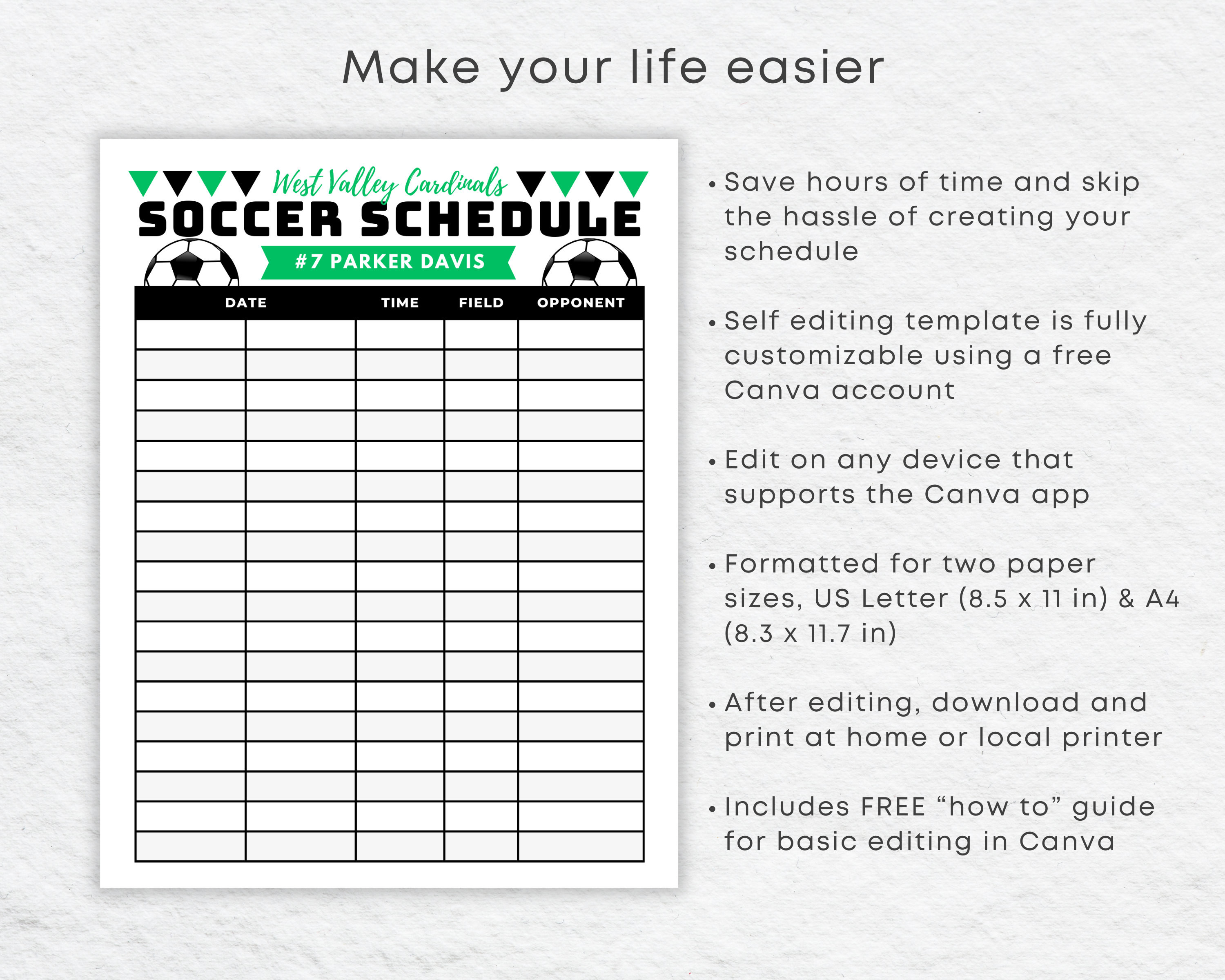 Editable Soccer Schedule Template DIY Canva Printable Soccer Etsy México