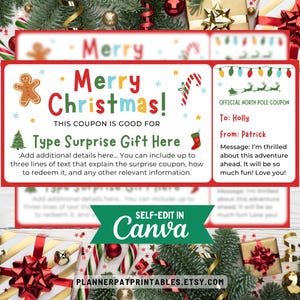 Editable Christmas Coupon Printable Template - Customizable Holiday Gift Certificate, Edit in Canva