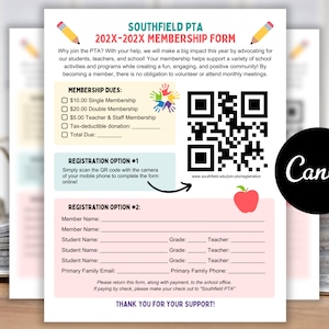 PTA Membership Form Editable Template for Volunteer Registration