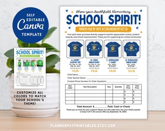 Editable Spirit Wear Order Form Template: PTA PTO Fundraiser Flyer (Canva PDF Download)
