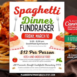 Spaghetti Dinner Fundraiser Flyer | Pasta Night Event Poster | Editable ...