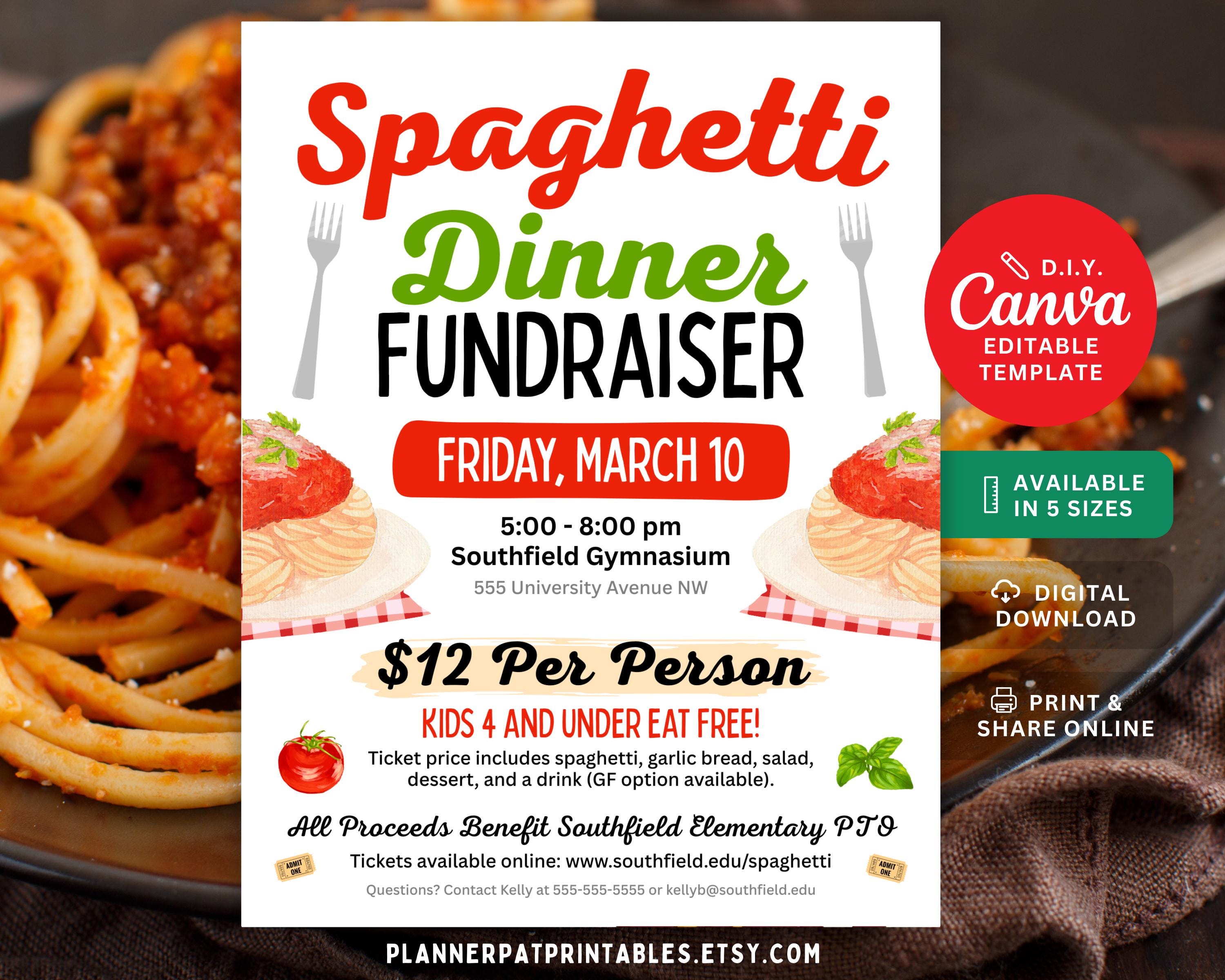 Spaghetti Dinner Fundraiser Flyer | Pasta Night Event Poster | Editable ...