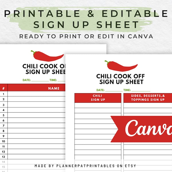 Editable Chili Cook Off Sign Up Sheet Printable For Community Chili Competition