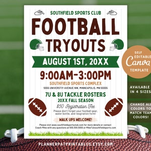 Bearbeitbare Fußball Tryouts Flyer Vorlage | Team-Registrierung Sign-Up Poster | Canva Sports Tryout Druckbar