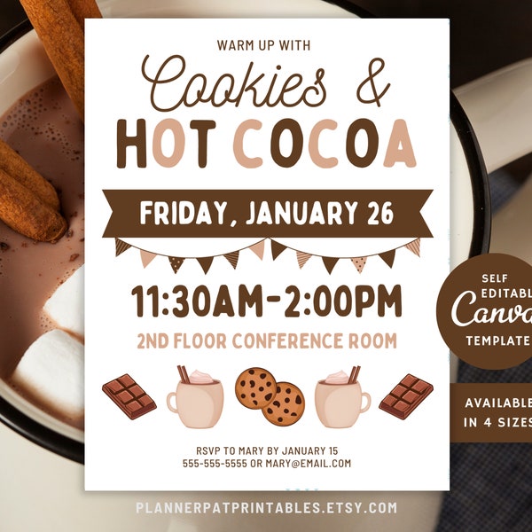 Editable Hot Cocoa Bar Flyer Template, Hot Cocoa Party Invitation, Canva
