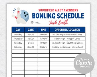 Editable Bowling Team Schedule Template: School Sports Season Planner (Canva)