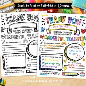 Editable Teacher Appreciation Printable Coloring Page Thank You Card PDF, Kids Thank You Gift, Teachers Week Gift Ideas, Canva Template
