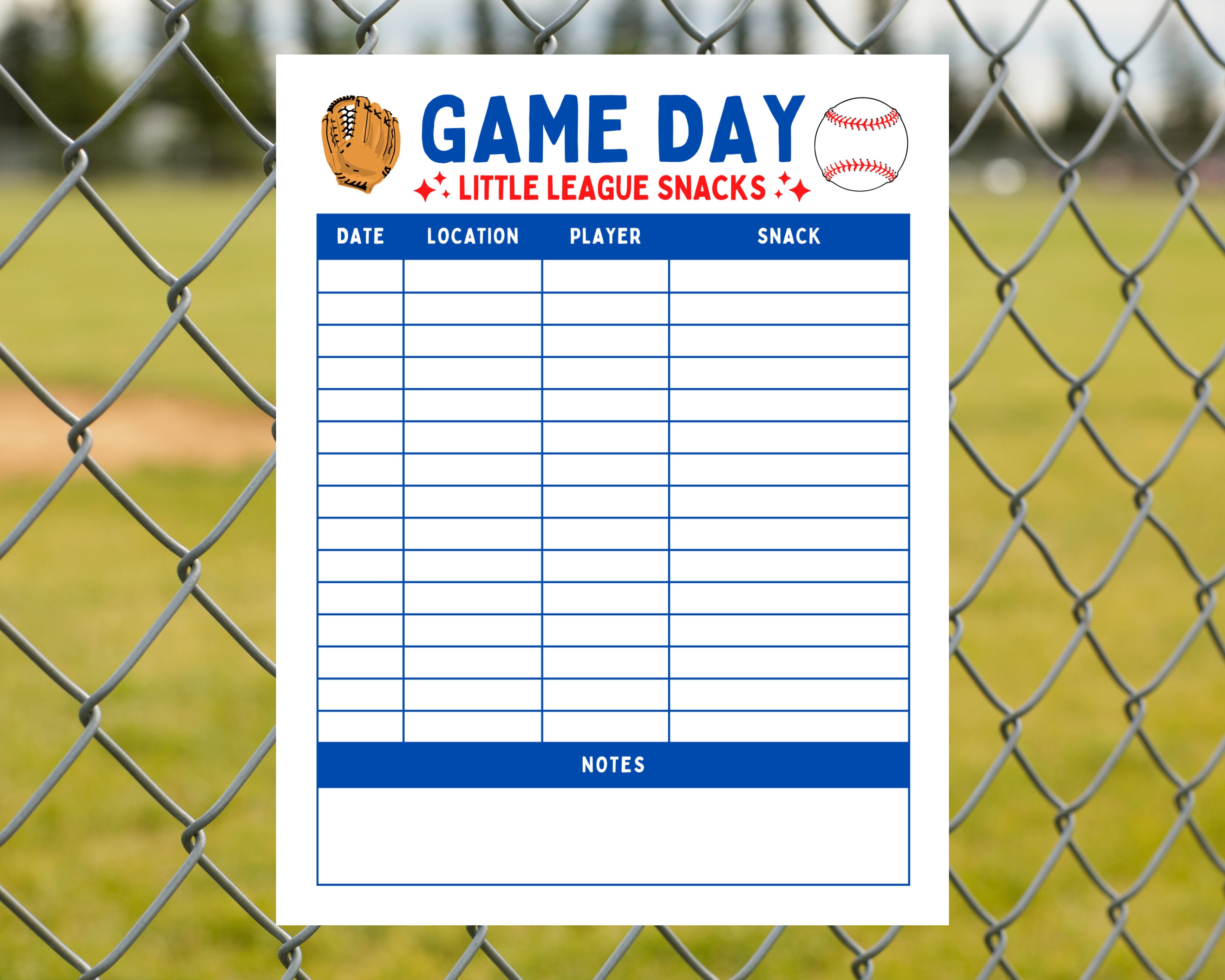 Editable Little League Snack Sign up Sheet Schedule Printable - Etsy